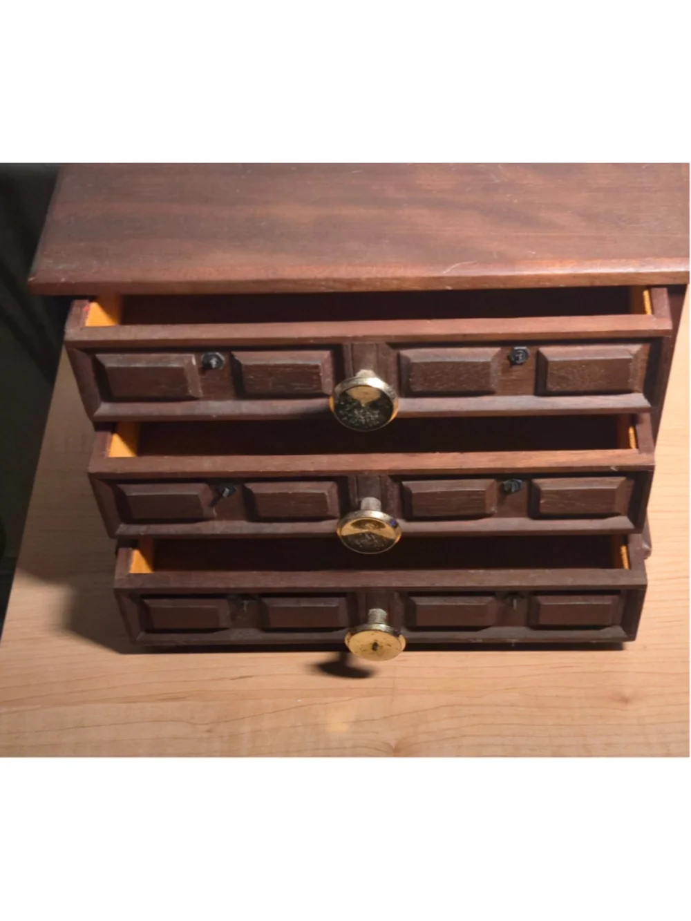 Vintage Mid-Century Wooden 3-Drawer Jewelry Box Chest – Apothecary Style